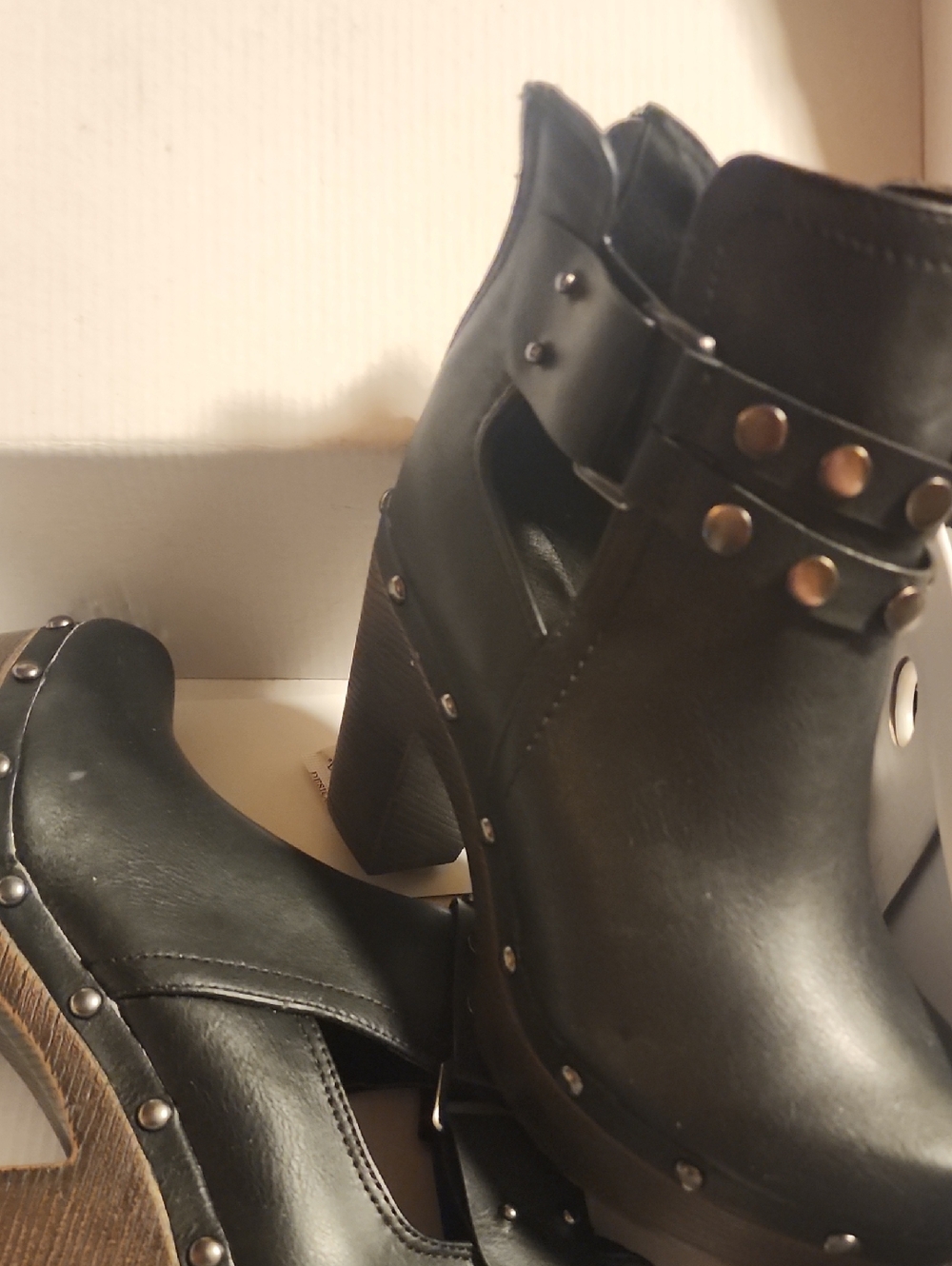 Nature Breeze Black Studded Cutout Ankle Booties with Buckle Strap